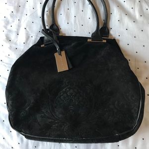 Coccinelle embossed black suede slouch tote